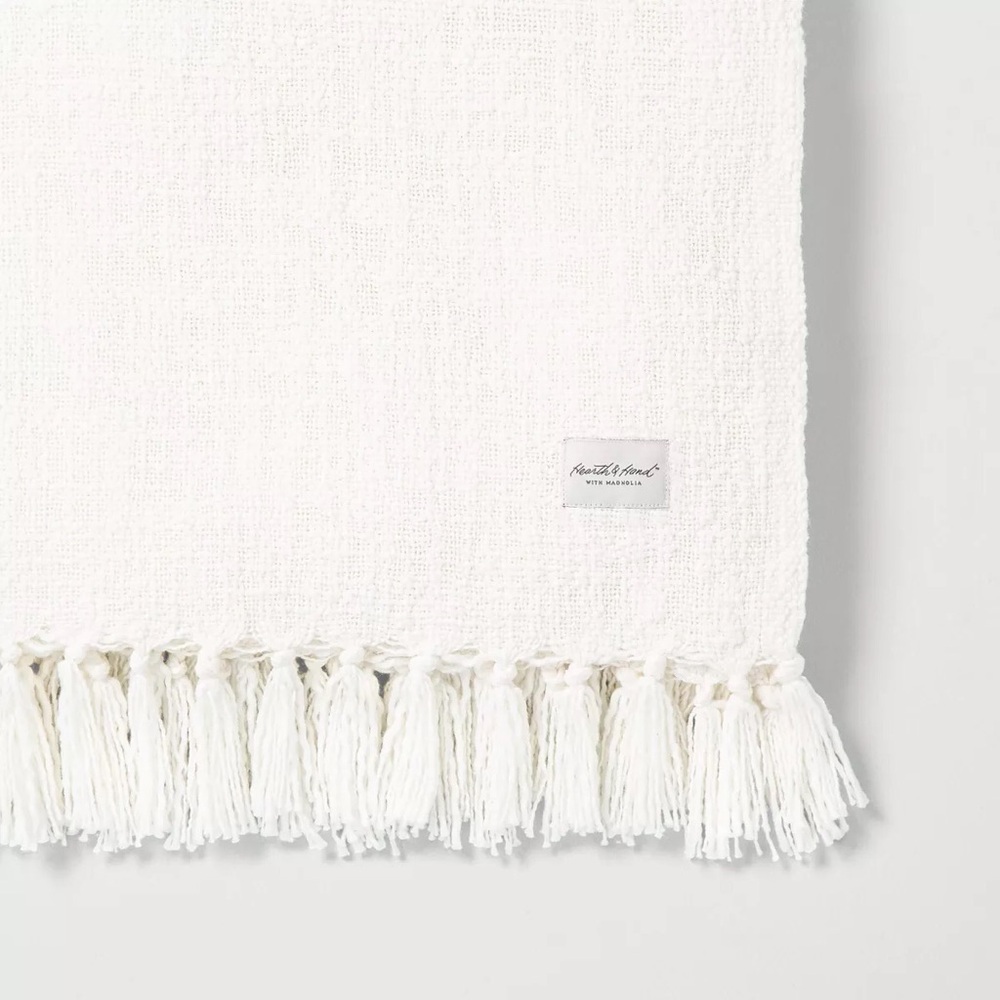Knotted Fringe Throw Blanket White - Hearth & Hand with Magnolia